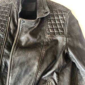 AllSaints Taro leather biker jacket (slate color)